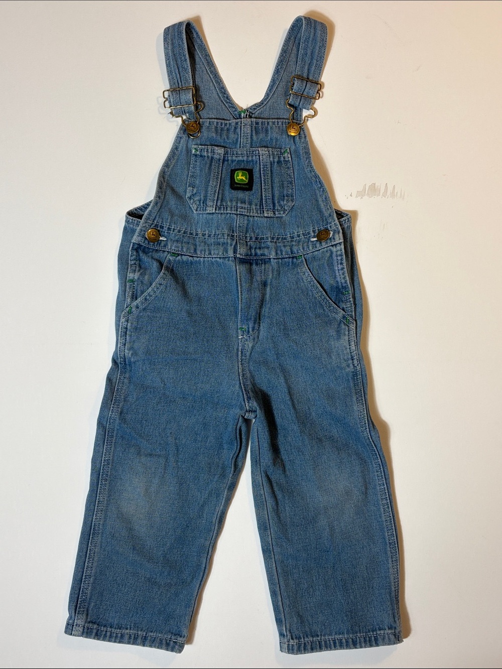 John Deere Denim Overalls Toddler 3T Light Wash Bib Carpenter Dungarees